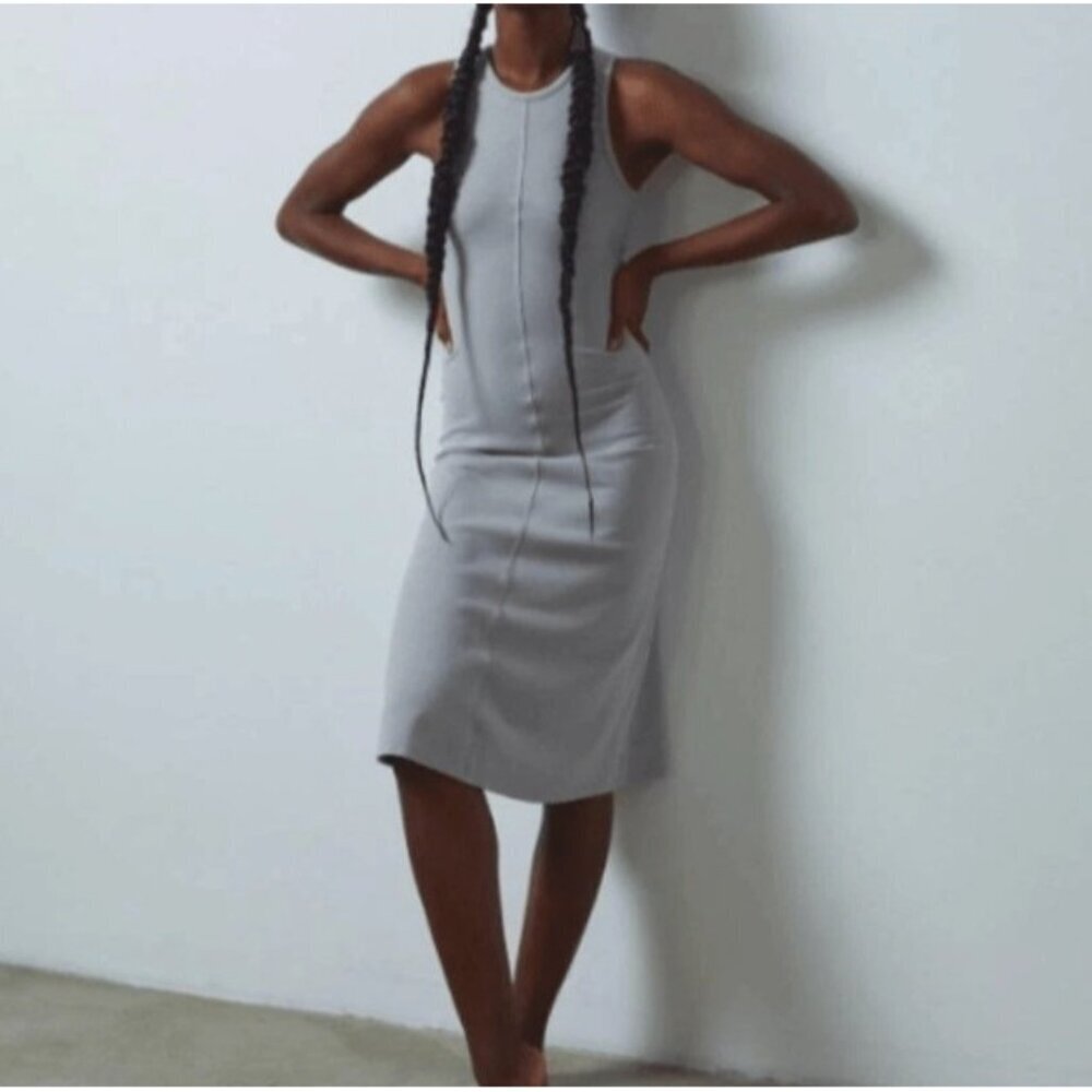 Lunya Restore Fitted Dress, LIght Gray, Womens XS, Midi Tank Dress, Lounge Dress